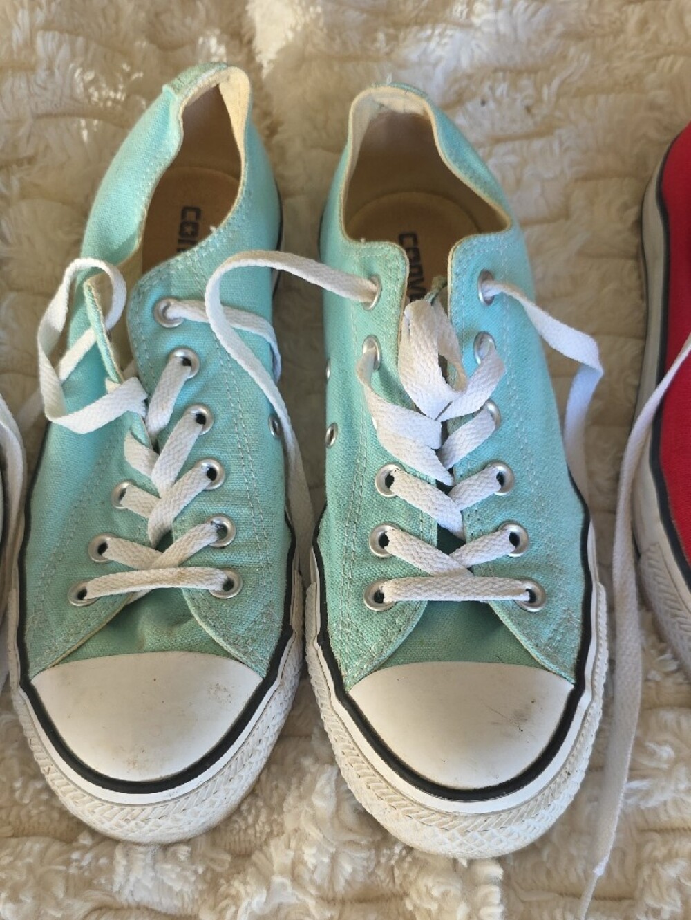3 Converse All Star Canvas Low Top Sneakers in Red, Teal, and Yellow - Picture 3 of 4